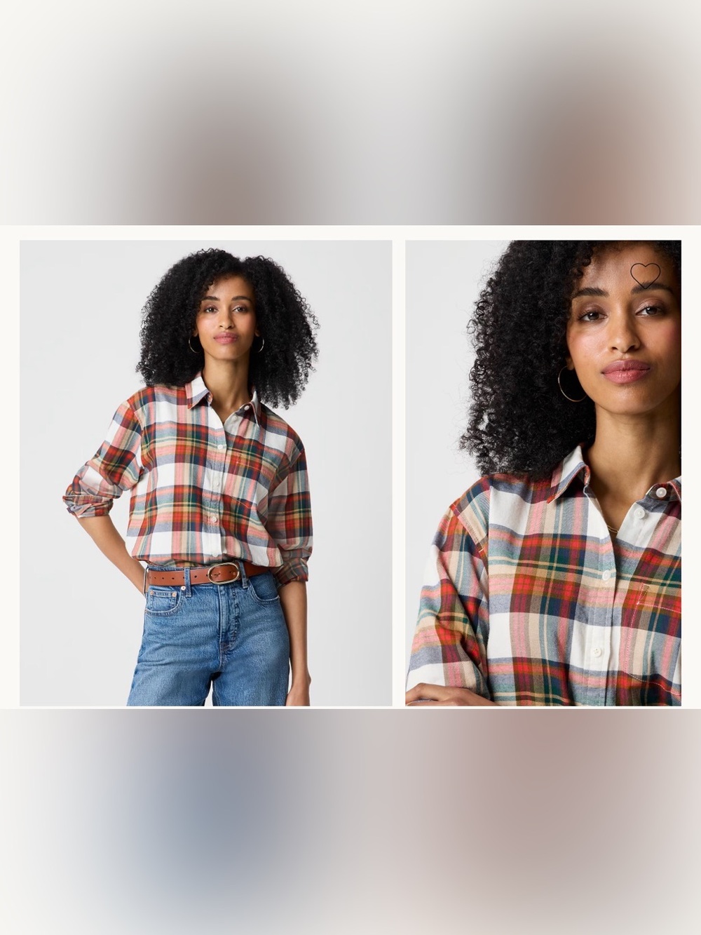 J. Crew Women's Plaid Button-Down Shirt — Red, Green, Cream size s Flannel shirt